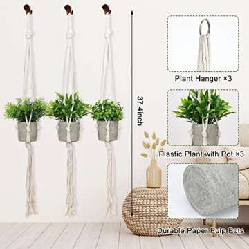 CEWOR 3 Pack Hanging Fake Plants with 3 Plant Hangers, Artificial Hanging Potted Plants Small Plastic Houseplants Eucalyptus Rosemary Faux Greenery for Farmhouse Boho Home Bedroom Indoor Decor