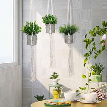 CEWOR 3 Pack Hanging Fake Plants with 3 Plant Hangers, Artificial Hanging Potted Plants Small Plastic Houseplants Eucalyptus Rosemary Faux Greenery for Farmhouse Boho Home Bedroom Indoor Decor