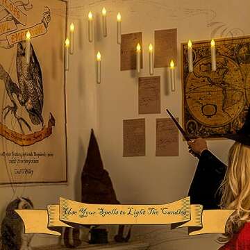 Homemory Floating Candles with Wand Remote, 12 Pcs Magical Floating Candles Witch Decors, Warm Yello...