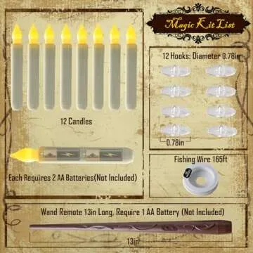 Homemory Floating Candles with Wand Remote, 12 Pcs Magical Floating Candles Witch Decors, Warm Yellow Flameless Taper Candles Battery Operated, LED Window Candles for Halloween Party Decor