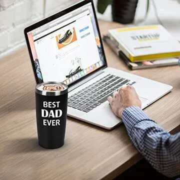 Ginprous Fathers Day Ideas, Dad Stainless Steel Travel Tumbler With 2 Lids, Personalized Ideas for Dad Father New Dad from Son Daughter Kids Wife, Insulated Double Wall Travel Tumbler(20oz, Black)