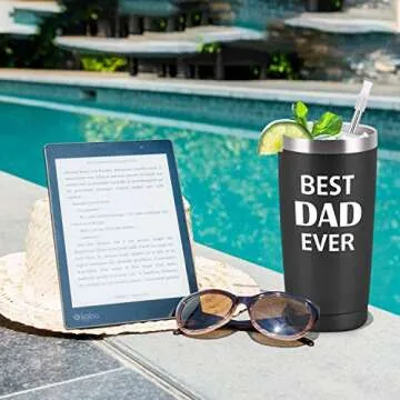 Ginprous Fathers Day Ideas, Dad Stainless Steel Travel Tumbler With 2 Lids, Personalized Ideas for Dad Father New Dad from Son Daughter Kids Wife, Insulated Double Wall Travel Tumbler(20oz, Black)
