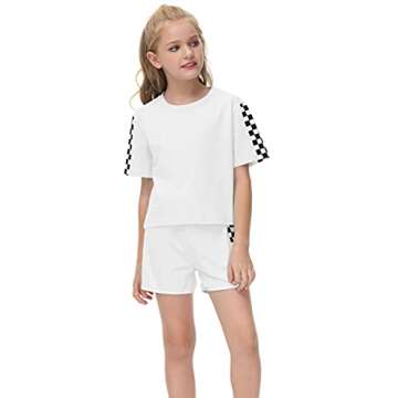 Girls Casual Short Sleeve Tee With Plaid Shorts Clothing Sets Cute Shorts Sets Summer