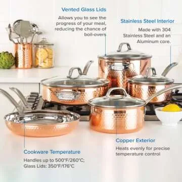 Viking 10 Piece Copper Cookware Set - Hammered Cookware Collection