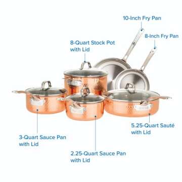 Viking 10 Piece Copper Cookware Set - Hammered Cookware Collection