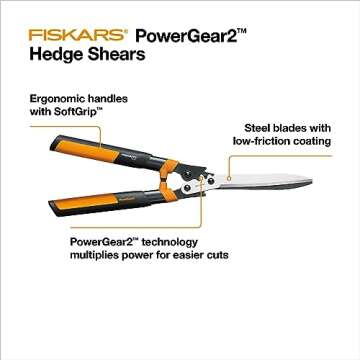 Fiskars 23-Inch Hedge Shears, Bush Trimmer with PowerGear2 Technology that Multiplies Power for Less Effort, SoftGrip Handles with Shock-Absorbing Bumpers