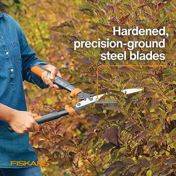 Fiskars 23-Inch Hedge Shears, Bush Trimmer with PowerGear2 Technology that Multiplies Power for Less Effort, SoftGrip Handles with Shock-Absorbing Bumpers