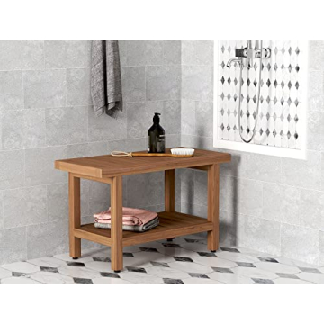 Elegant AquaTeak Spa Teak Shower Bench with Shelf
