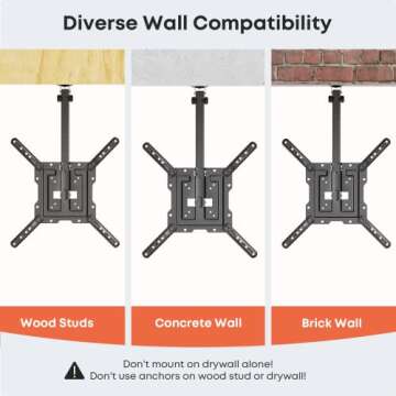 PUTORSEN Flip Down TV Mount, Manual Folding Ceiling TV Mount for Most 23'' to 55'' TVs, Height Adjustable Drop Down TV Mount for Flat & Pitched Roof, Swivel, Max Load 44lbs, Max VESA 400x400, Black