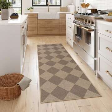 Lahome Checkered Easy Jute Runner Rug - Stylish Non Slip Washable 2x6 Kitchen Mat