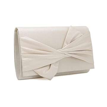 IXEBELLA Satin Evening Bag Bow Flap Clutch Purse for Women Formal Party/Prom/Wedding (Champagne)