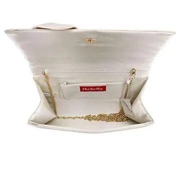 IXEBELLA Satin Evening Bag Bow Flap Clutch Purse for Women Formal Party/Prom/Wedding (Champagne)