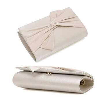 IXEBELLA Satin Evening Bag Bow Flap Clutch Purse for Women Formal Party/Prom/Wedding (Champagne)