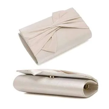 IXEBELLA Satin Evening Bag Bow Flap Clutch Purse for Women Formal Party/Prom/Wedding (Champagne)