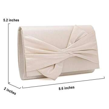 IXEBELLA Satin Evening Bag Bow Flap Clutch Purse for Women Formal Party/Prom/Wedding (Champagne)