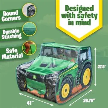 John Deere Pop Up Tent – Tractor Playhouse for Kids | Removable Key Fob with Tractor and Farm Sounds | Vehicle Toys for Toddlers - Sunny Days Entertainment