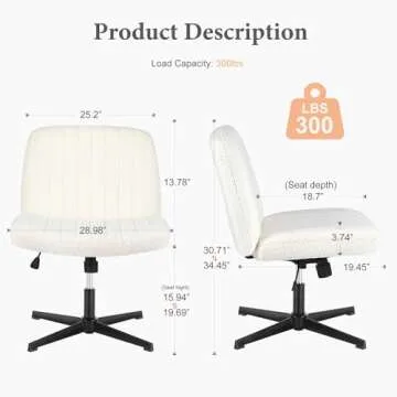 Sweetcrispy Criss Cross Chair Legged, Armless Office Desk Chair No Wheels, Swivel Vanity Chair, Heig...