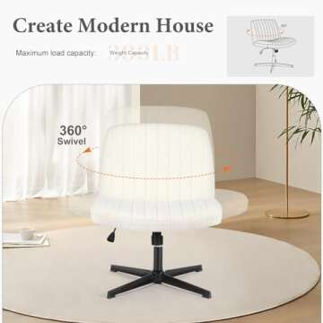 Sweetcrispy Criss Cross Chair Legged, Armless Office Desk Chair No Wheels, Swivel Vanity Chair, Height Adjustable Wide Seat Computer Task Chair, Fabric Vanity Modern Home Chair White