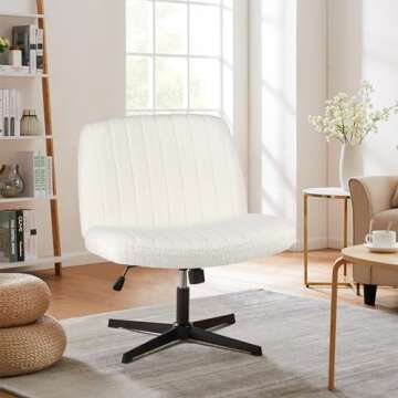 Sweetcrispy Criss Cross Chair Legged, Armless Office Desk Chair No Wheels, Swivel Vanity Chair, Height Adjustable Wide Seat Computer Task Chair, Fabric Vanity Modern Home Chair White