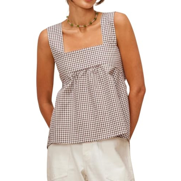 Dsewpaur Women Sleeveless Gingham Tops Y2K Bow Tie Back Tank Tops Square Neck Backless Casual Summer Going Out Peplum Tops