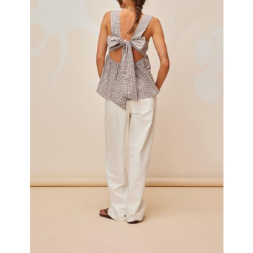 Dsewpaur Women Sleeveless Gingham Tops Y2K Bow Tie Back Tank Tops Square Neck Backless Casual Summer Going Out Peplum Tops