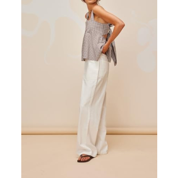 Dsewpaur Women Sleeveless Gingham Tops Y2K Bow Tie Back Tank Tops Square Neck Backless Casual Summer Going Out Peplum Tops