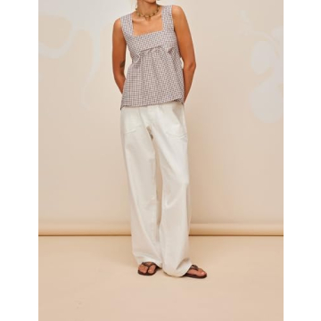 Dsewpaur Women Sleeveless Gingham Tops Y2K Bow Tie Back Tank Tops Square Neck Backless Casual Summer Going Out Peplum Tops