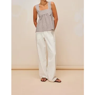 Dsewpaur Women Sleeveless Gingham Tops Y2K Bow Tie Back Tank Tops Square Neck Backless Casual Summer Going Out Peplum Tops