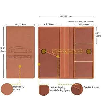 TOURSUIT Car Registration and Insurance Card Holder, Vehicle License Document Glove Box Compartment Organizer, Interior Car Accessories for Women Men Teens (Brown)