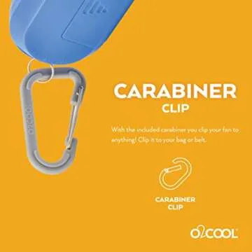 O2COOL Carabiner Sport Misting Fan - Pocket Sized, Portable On-The-Go Battery Powered Cooling, Sports Carabiner Fan, Blue