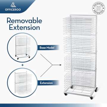 OFFICEROO Art Drying Rack for Classroom - 18 Removable Shelves, Movable Paint Drying Rack with Lockable Wheels - Art Storage & Painting Drying Rack for Artwork in Studio, Schools, Classrooms - White