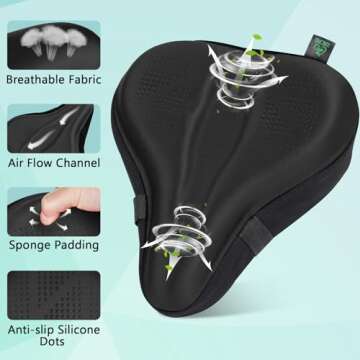 Zacro Bike Seat Cushion - Comfort Gel Cover for Cyclists
