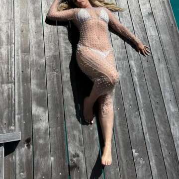 Honganda Sheer Pearl Rhinestone Beach Cover Up Dress