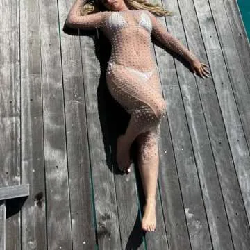 Honganda Sheer Pearl Rhinestone Beach Cover Up Dress