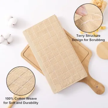 Homaxy 100% Cotton Terry Kitchen Dish Cloths - Ultra Soft & Absorbent 8 Pack