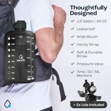 AQUAFIT 64 oz Water Bottle with Time Marker & Lids
