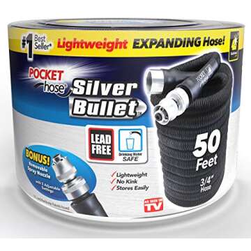 Pocket Hose Silver Bullet 50 ft Turbo Shot Nozzle Multiple Spray Patterns Expandable Garden Hose 3/4...
