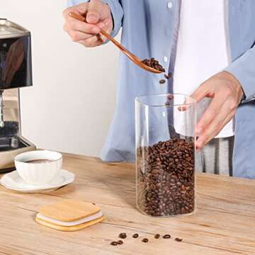 ComSaf Airtight Glass Storage Canister with Bamboo Lid (27oz/37oz/50oz/71oz) Set of 8, Clear Food Storage Container Kitchen Pantry Storage Jar for Flour Cereal Sugar Tea Coffee Beans Snacks