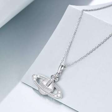 LILALO Planet Saturn Necklace Sterling Silver Saturn Planet Jewelry Saturn Jewelry