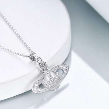 LILALO Planet Saturn Necklace Sterling Silver Saturn Planet Jewelry Saturn Jewelry