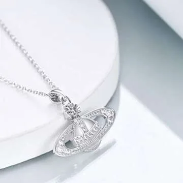 LILALO Planet Saturn Necklace Sterling Silver Saturn Planet Jewelry Saturn Jewelry