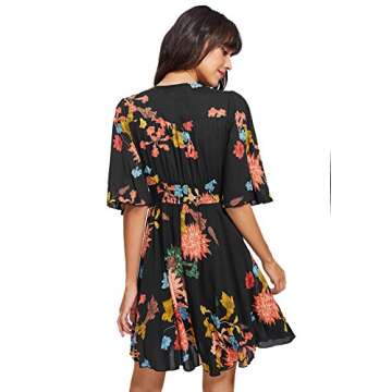 Milumia Women's Vintage Boho Button Up Split Floral Print Flowy Party Dress A Black X-Large