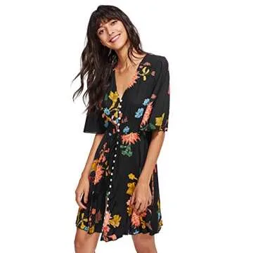 Milumia Women's Vintage Boho Button Up Split Floral Print Flowy Party Dress A Black X-Large