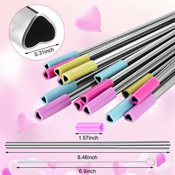 Heart Shaped Stainless Steel Straws with Silicone Tips Reusable Heart Straws Cute Straws with 2 Clea...