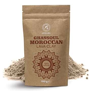 AROMATIKA Ghassoul Moroccan Lava Clay Powder 3.5 oz - 100g - Red Clay - Pure Moroccan Ghassoul - Rhassoul Clay for Face, Hair, Body - Red Cosmetic Clay Powder
