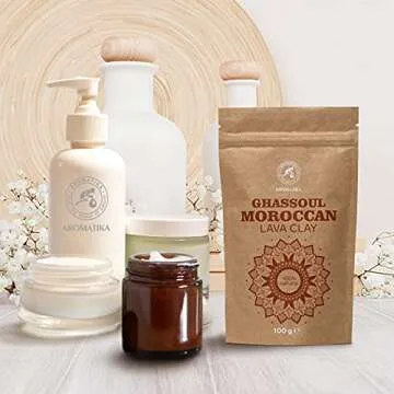 AROMATIKA Ghassoul Moroccan Lava Clay Powder 3.5 oz - 100g - Red Clay - Pure Moroccan Ghassoul - Rhassoul Clay for Face, Hair, Body - Red Cosmetic Clay Powder