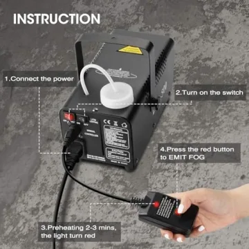 Fog Machine with 3-Stage LED Lights & 12 Colors