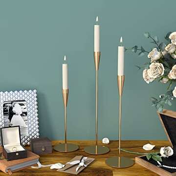 Legiolia Candle Holder, Candlestick Holders for Taper Candles, Candlestick Holders, Candle Sticks Long Holder, Brass Candlestick Holders, Black, Gold Candle Holder, Tall Candle Holder, Set of 3 Bulk