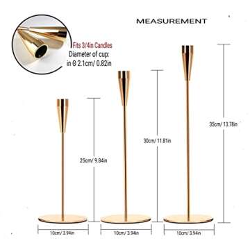 Legiolia Candle Holder, Candlestick Holders for Taper Candles, Candlestick Holders, Candle Sticks Long Holder, Brass Candlestick Holders, Black, Gold Candle Holder, Tall Candle Holder, Set of 3 Bulk