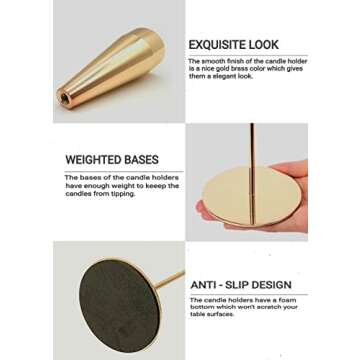 Legiolia Candle Holder, Candlestick Holders for Taper Candles, Candlestick Holders, Candle Sticks Long Holder, Brass Candlestick Holders, Black, Gold Candle Holder, Tall Candle Holder, Set of 3 Bulk